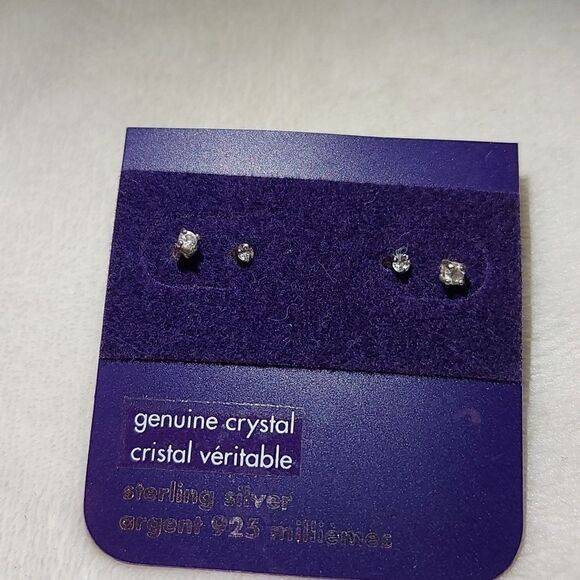 Genuine Crystal Sterling Silver Stud Earrings 2 pair - Picture 1 of 2